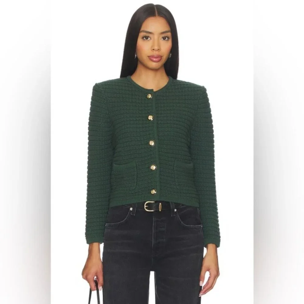 NEW Ba&sh Bash Gaspard Tweed Cardigan Jacket Vertbouteille Dark Green | sz 1 / S - Picture 2 of 12